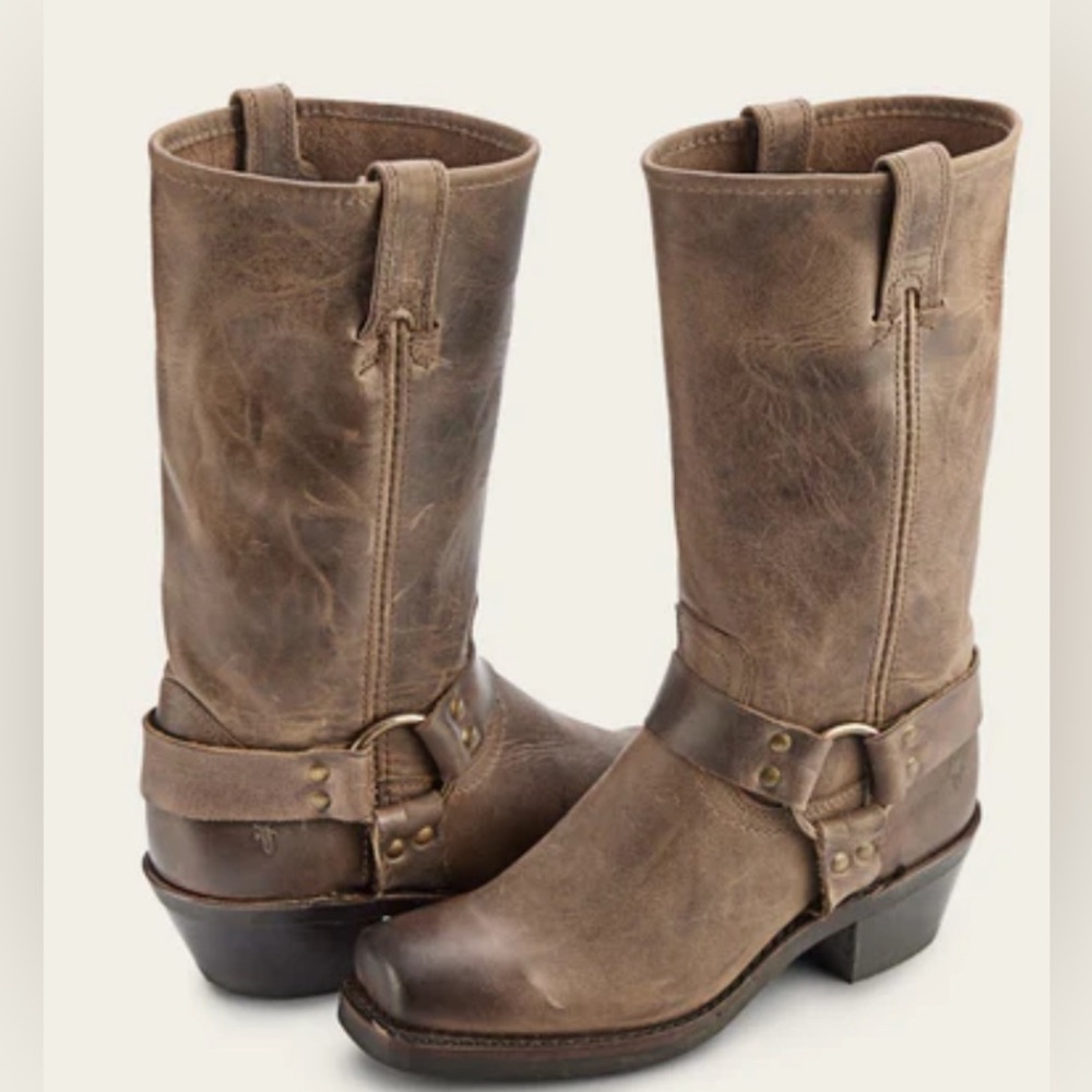 Frye Harness 12R combat square toe moto Biker Boot 77300 in smoke gray brown. 6 - Picture 14 of 15